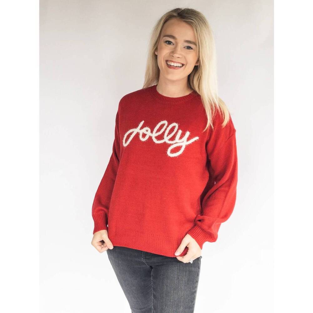 NEW DOE AND RAE jolly metalic embroidery sweater in red